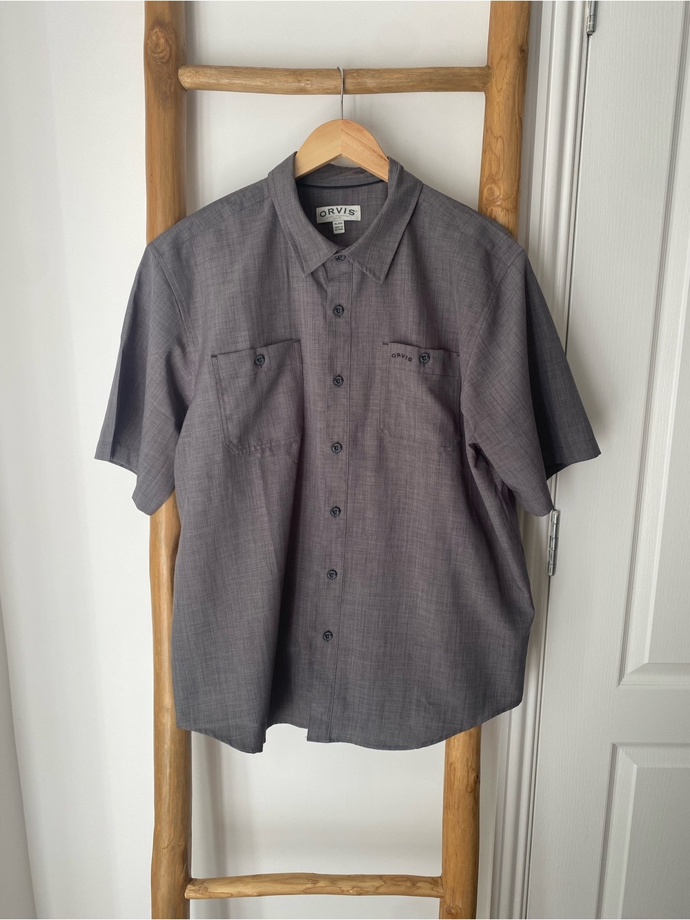 Orvis Quick Dry Button Tech Shirt Mens XL Short Sleeve Gray Gorpcore Performance